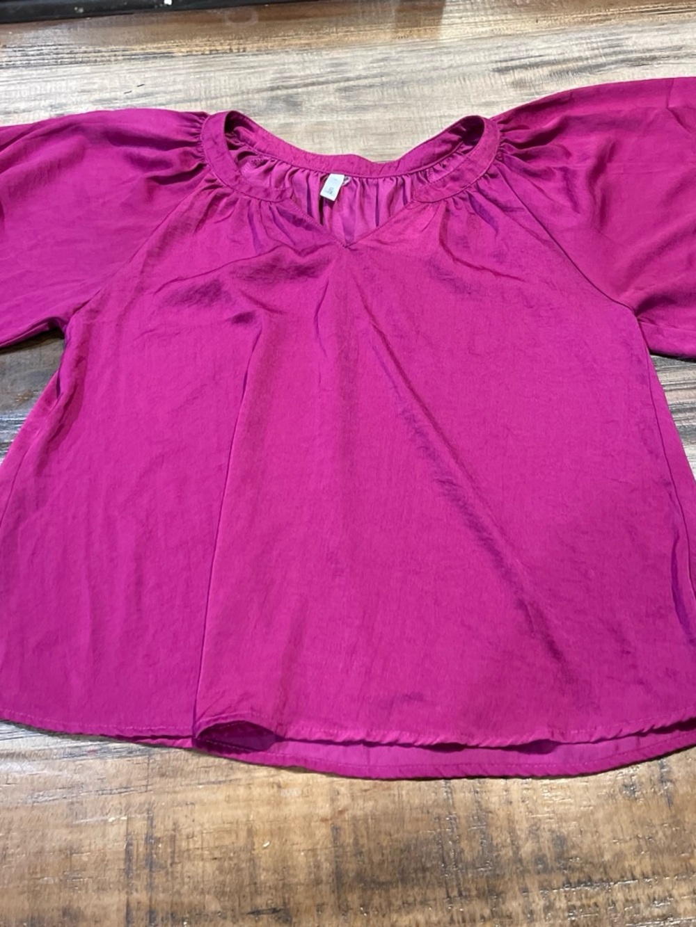 glam Fuchsia Short-Sleeve Gathered-Neck Blouse